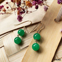 Load image into Gallery viewer, Dangling Double Sphere Jade Earrings (with 14K Gold)