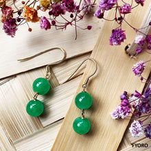 Load image into Gallery viewer, Dangling Double Sphere Jade Earrings (with 14K Gold)