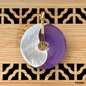 Yin and Yang (Purple) Jade/MOP Fortune Pendant with 14K Gold