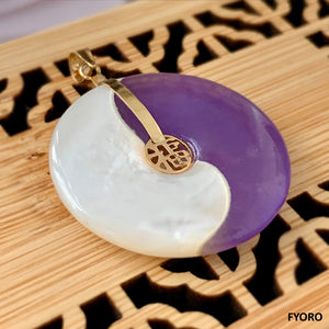 Yin and Yang (Purple) Jade/MOP Fortune Pendant with 14K Gold
