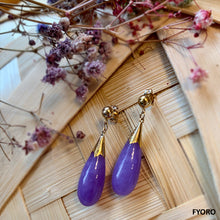 Load image into Gallery viewer, Lavender Jade Long Drop Earrings (with 14K Gold)