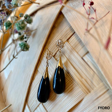 Load image into Gallery viewer, Fu Fuku Onyx Long Drop Earrings with 14K Gold