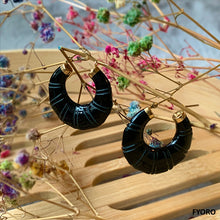 Load image into Gallery viewer, Shou Onyx Hoop Earrings with 14K Gold