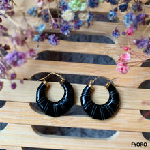 Load image into Gallery viewer, Shou Onyx Hoop Earrings with 14K Gold