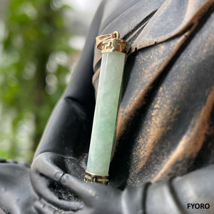 Oval Pillar Spring Jade Pendant (with 14K Gold)