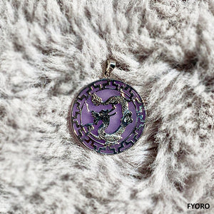 Kowloon (Purple) Jade Dragon Pendant (with 14K White Gold)
