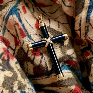Xi'an Onyx Cross Pendant with 14K Gold