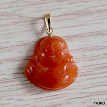 Load image into Gallery viewer, Cha&#39;an Hong Jade Laughing Buddha Pendant with 14K Gold