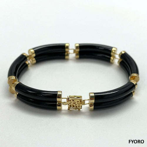 Double Fu Fuku Fortune Onyx Bracelet (with 14K Gold)