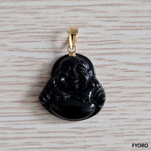 Load image into Gallery viewer, Cha&#39;an Onyx Laughing Buddha Pendant with 14K Gold