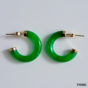 C-Hoop Jade Earrings (With 14K Gold)