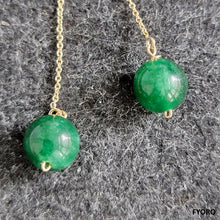 Load image into Gallery viewer, Dangling Deep Burmese Jade Earrings (with 14K Gold)