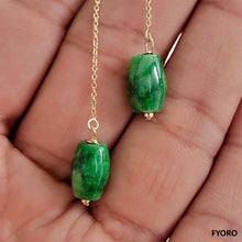 Load image into Gallery viewer, Dangling Cylindric Deep Burmese Jade Earrings (with 14K Gold)