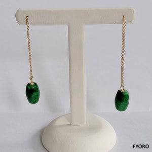 Dangling Cylindric Deep Burmese Jade Earrings (with 14K Gold)