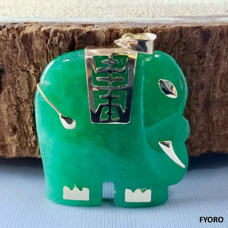 Shanghainese Jade Elephant Pendant (with 14K Gold)