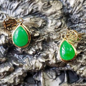 Fu Fuku Fortune Pear Jade Earrings (with 14K Gold)