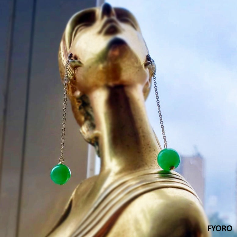 Dangling Sphere Jade Earrings (with 14K Gold)
