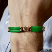 Load image into Gallery viewer, Double Fu Fuku Fortune Jade Bracelet (with 14K Gold)