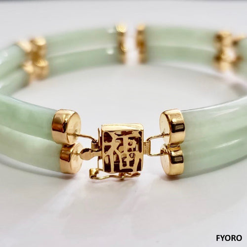 Double Fu Fuku Fortune Spring Jade Bracelet (with 14K Gold)