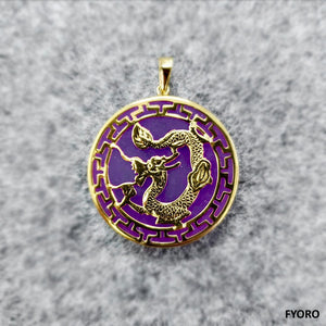 Kowloon (Purple) Jade Dragon Pendant (with 14K Gold)