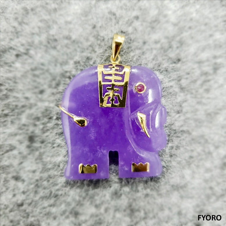 上海（紫）翡翠象ペンダント（14Kゴールド付き）