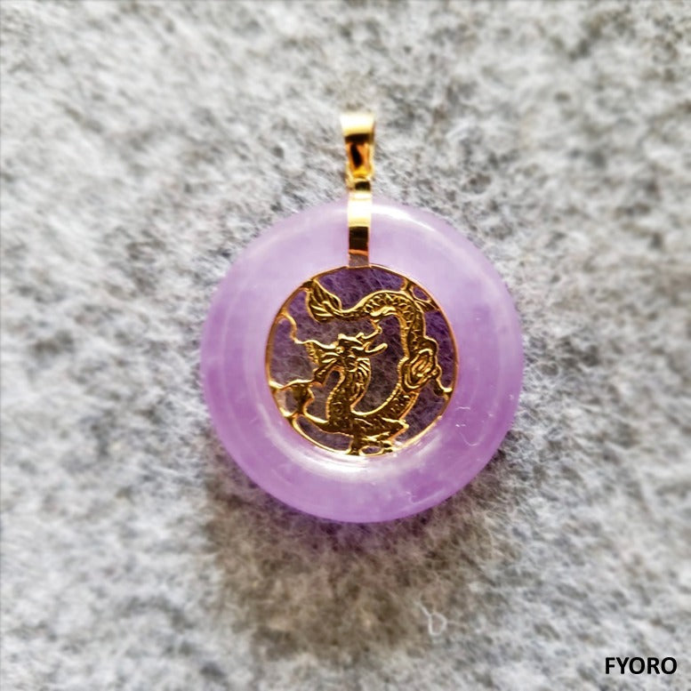 Lantau (Purple) Jade Dragon Pendant (with 14K Gold)