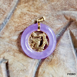 Lantau (Purple) Jade Dragon Pendant (with 14K Gold)