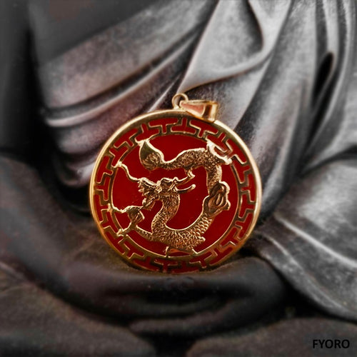 Kowloon Hong Jade Dragon Pendant (with 14K Gold)