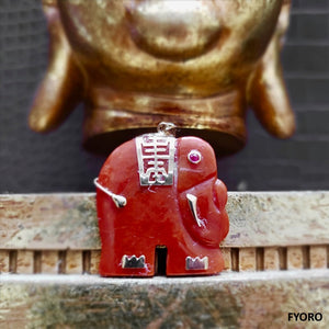 Shanghainese Hong Jade Elephant Pendant (with 14K Gold)