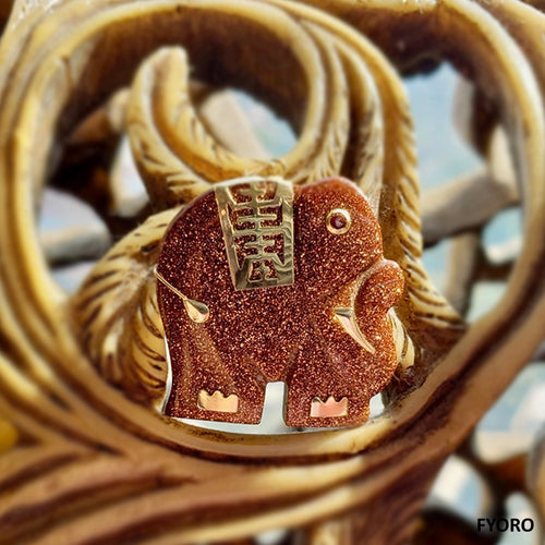 Shanghainese Gam Sandstone Elephant Pendant (with 14K Gold)