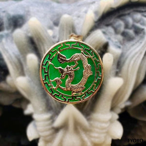 Kowloon Jade Dragon Pendant (with 14K Gold)