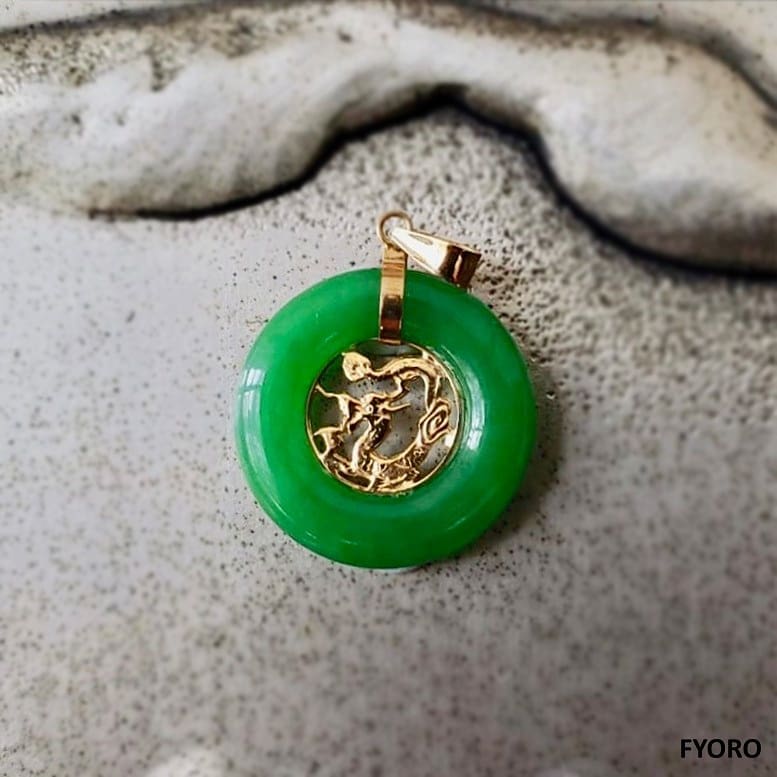 Lantau Zhong Jade Dragon Pendant (with 14K Gold)