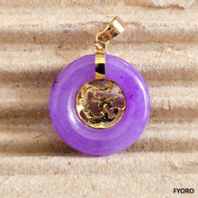 Load image into Gallery viewer, Lantau Zhong (Purple) Jade Dragon Pendant with 14K Gold