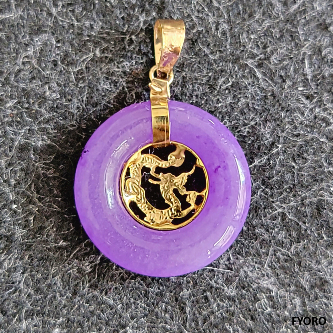 Lantau Zhong (Purple) Jade Dragon Pendant with 14K Gold
