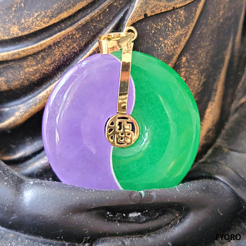 Yin and Yang (Purple) Jade/Jade Fortune Pendant with 14K Gold